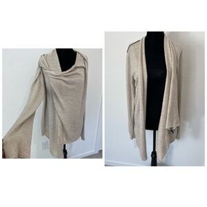 All Saints Drina Tan Draped Zip Shoulder Wool Cardigan Size 10